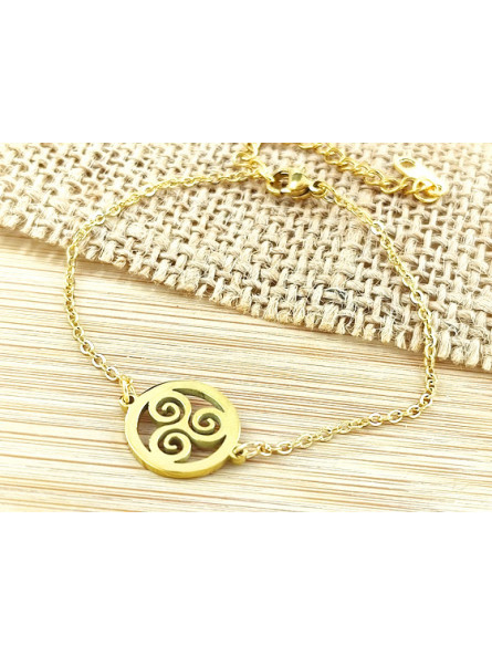 Bracelet Acier anneau triskel doré 