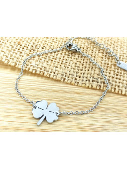 Bracelet Acier trèfle argent 