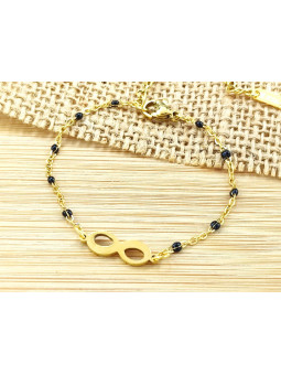 Bracelet Acier infini doré perles noires 