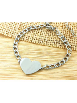 Bracelet Acier gourmette coeur argent 