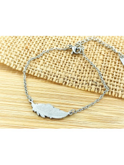 Bracelet Acier plume courbe argentée 