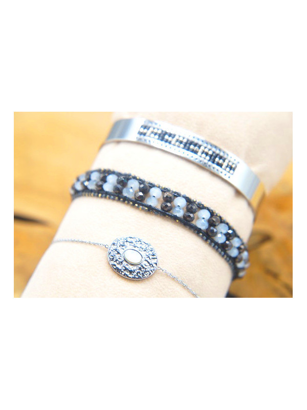 Lot 3 Bracelets Acier Inoxydable noir blanc 