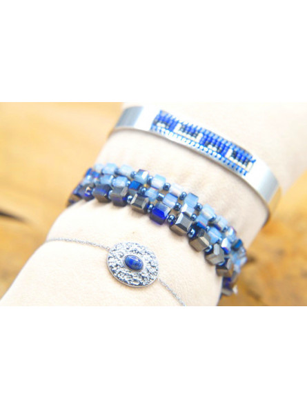 Lot 3 Bracelets Acier Inoxydable camaieu bleu 