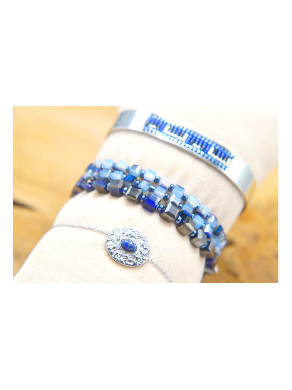 Lot 3 Bracelets Acier Inoxydable camaieu bleu 