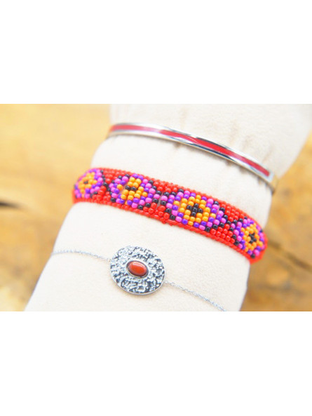 Lot 3 Bracelets Acier Inoxydable argent rouge 