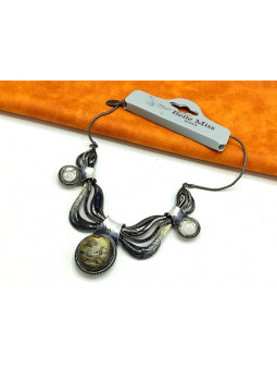 Collier Belle Miss trio pierres vagues grises 