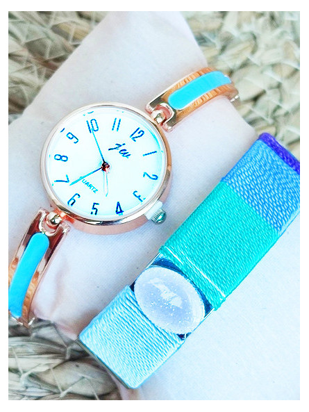 Montre émail bleu & Bracelet 