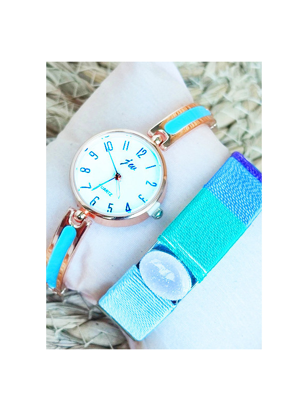 Montre émail bleu & Bracelet 