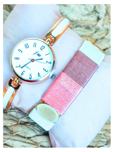 Montre dorée blanc & Bracelet 