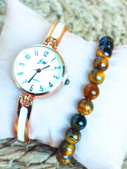 Montre & Bracelet perles brunes 