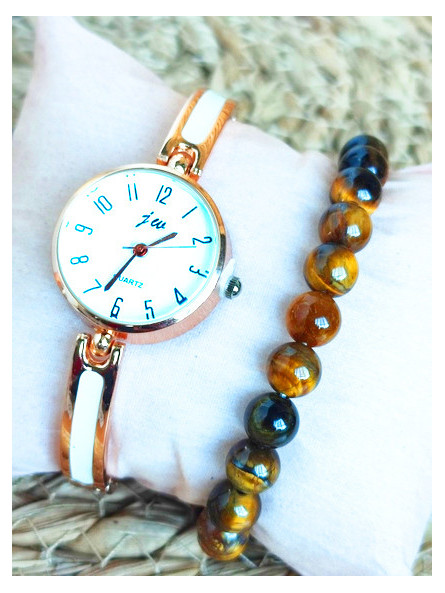 Montre & Bracelet perles brunes 