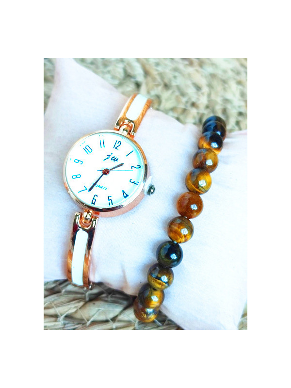 Montre & Bracelet perles brunes 