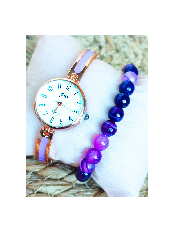 Montre & Bracelet perles violettes 