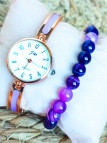 Montre & Bracelet perles violettes 