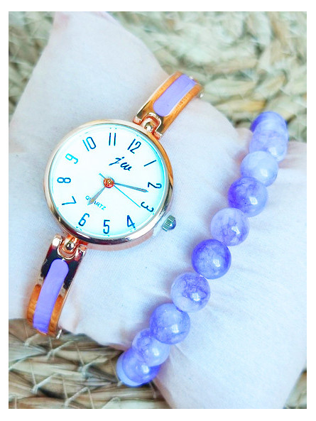 Montre & Bracelet perles lavande 