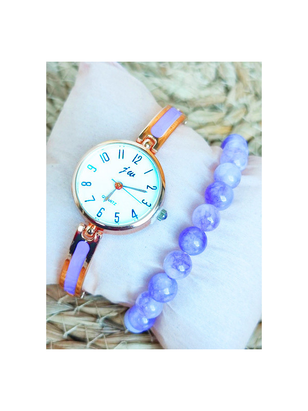 Montre & Bracelet perles lavande 