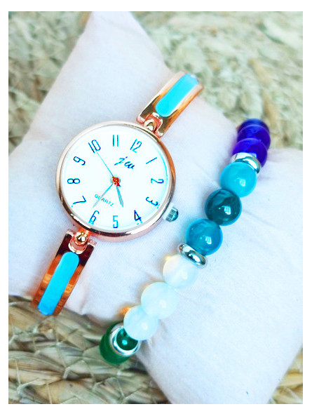 Montre turquoise & Bracelet perles 