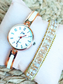 Montre & Bracelet perles beiges 