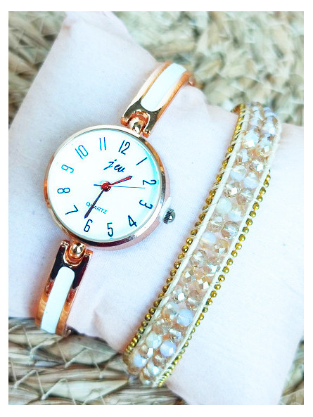 Montre & Bracelet perles beiges 