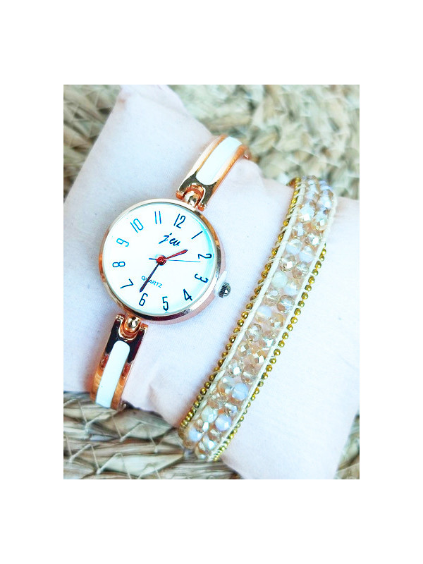 Montre & Bracelet perles beiges 