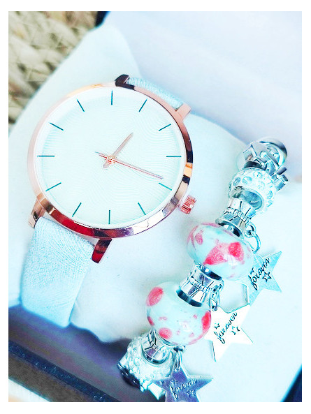 Montre & Bracelet blanc rose 