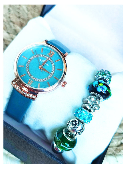 Montre & Bracelet verts strass 