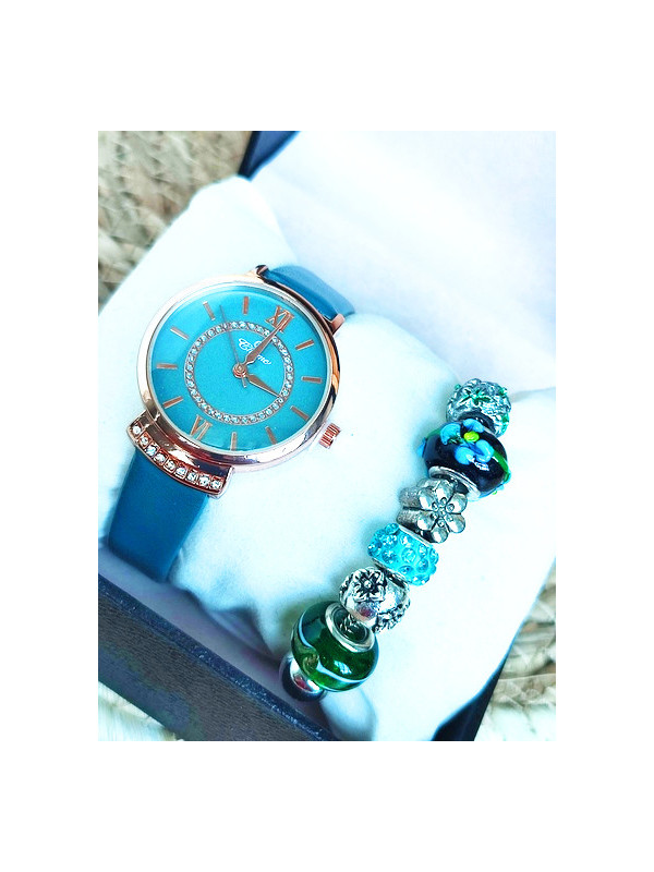Montre & Bracelet verts strass 