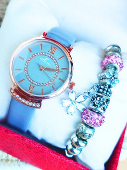 Montre & Bracelet strass rose 