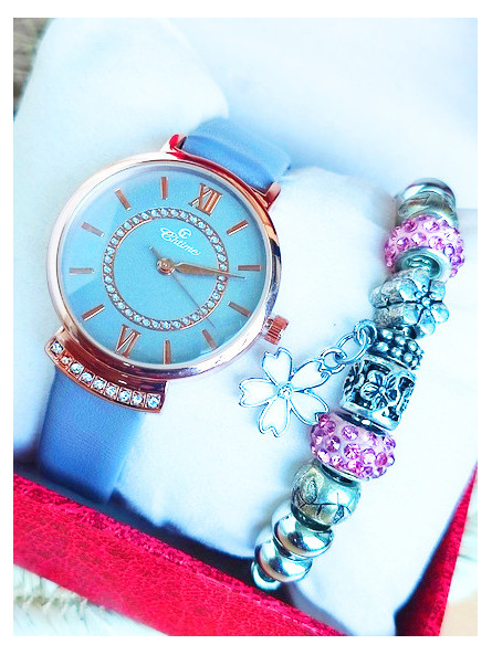 Montre & Bracelet strass rose 