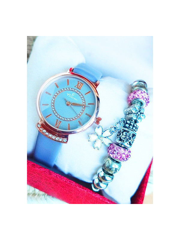 Montre & Bracelet strass rose 