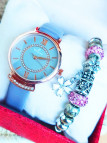 Montre & Bracelet strass rose 