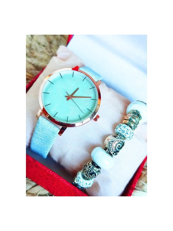 Montre gris cuivre & Bracelet charms 