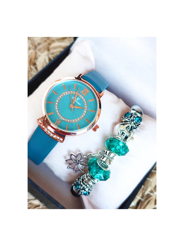 Montre & Bracelet charms argent verts 