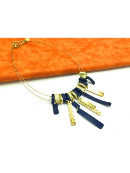 Collier franges métal noires dorées cables 