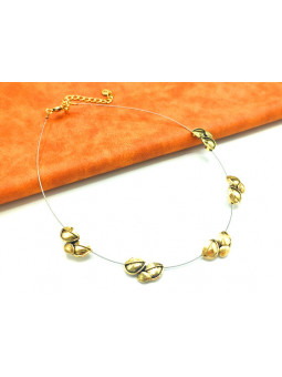 Collier petites feuilles dorées câble 