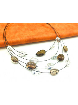 Collier perles oblongues cables noirs 