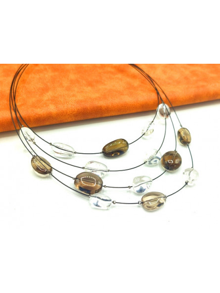 Collier perles oblongues cables noirs 