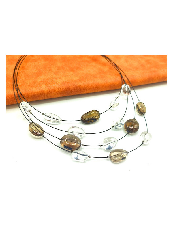 Collier perles oblongues cables noirs 