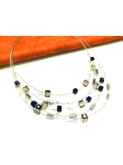 Collier perles cubes cables argentés 