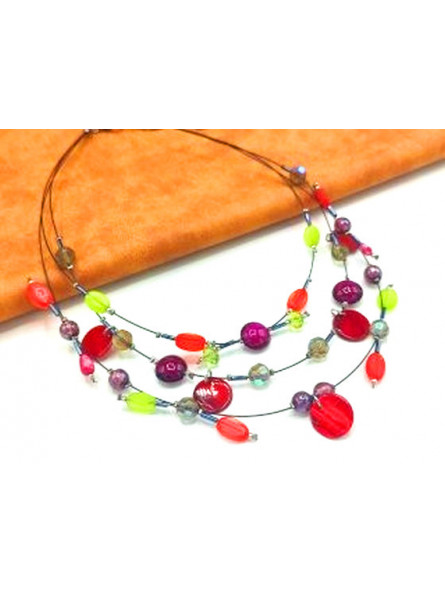 Collier perles multicolores cables noir 