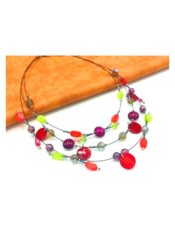 Collier perles multicolores cables noir 