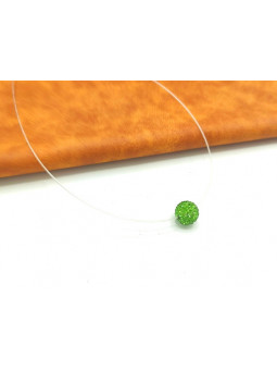 Collier perle strass verts sur cable 