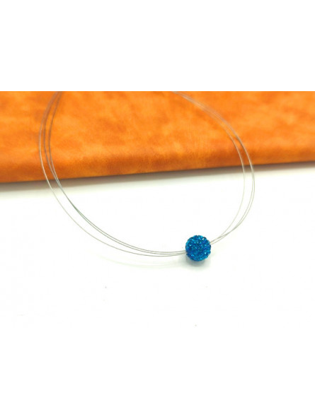 Collier perle bleu sur cable 