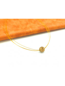 Collier perles brunes strass cables orange 