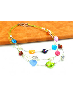 Collier perles arc en ciel cables 