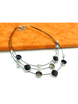 Collier perles émail camaieu gris 