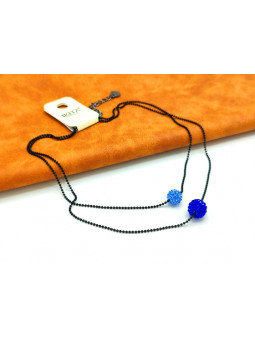 Collier duo perles bleues chaines noires 