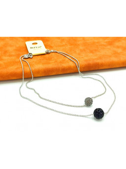 Collier duo perles strass chaines argent 