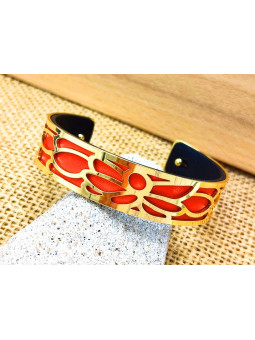 Bracelet rouge pétales dorés 