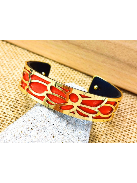 Bracelet rouge pétales dorés 
